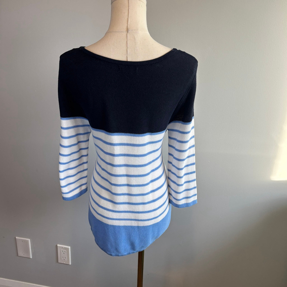 Croft & Barrow Women's 3/4 Sleeve Cotton Knit Sweater Striped Blue, SZ - Picture 3 of 7